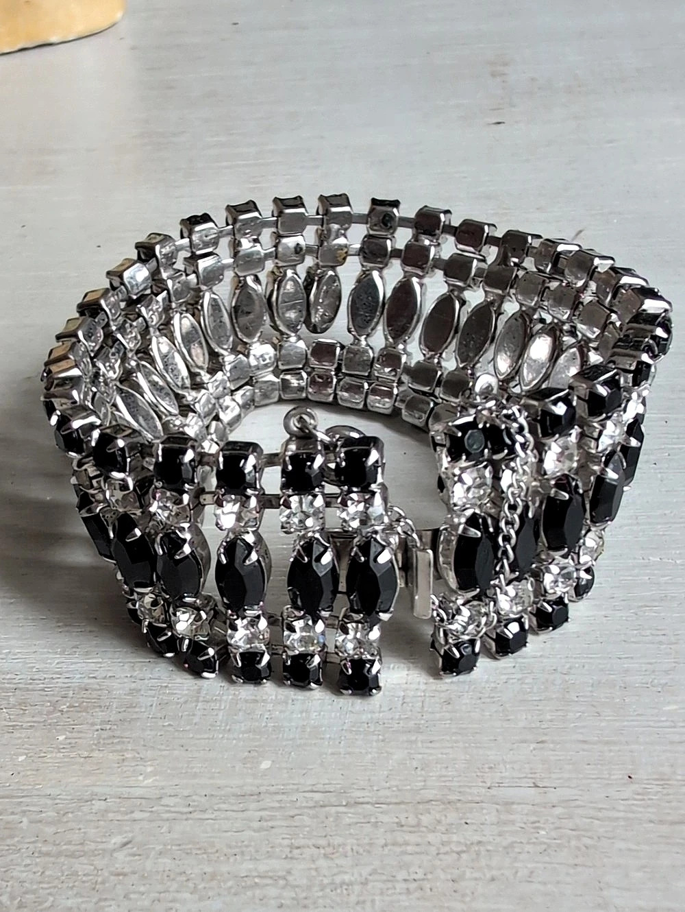 Joseph Warner Black & Silver Rhinestone Bracelet